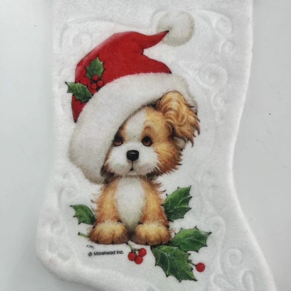 7 Felt 80s Christmas Stockings Morehead Santas Best Puppy Kitten Snowman Teddy‎